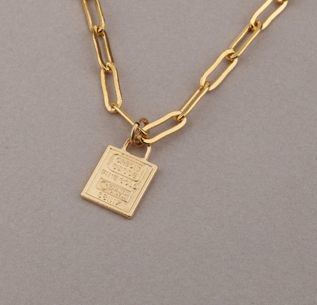 Gold Square Coin Necklace - HLcollection - Handmade Gold and Silver Jewelry