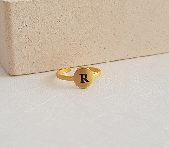 Keyzar · Initial Letter Dainty Ring Pink / 14k Yellow Gold / R