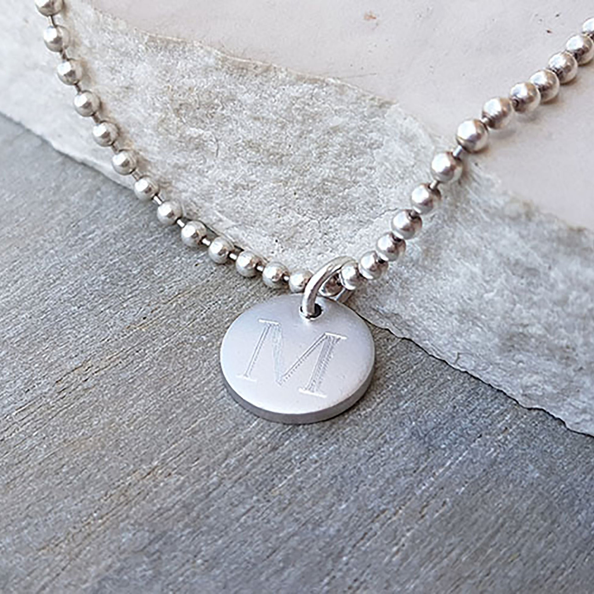 Sterling Silver Ball Chain Initial Necklace - HLcollection - Handmade Gold and Silver Jewelry