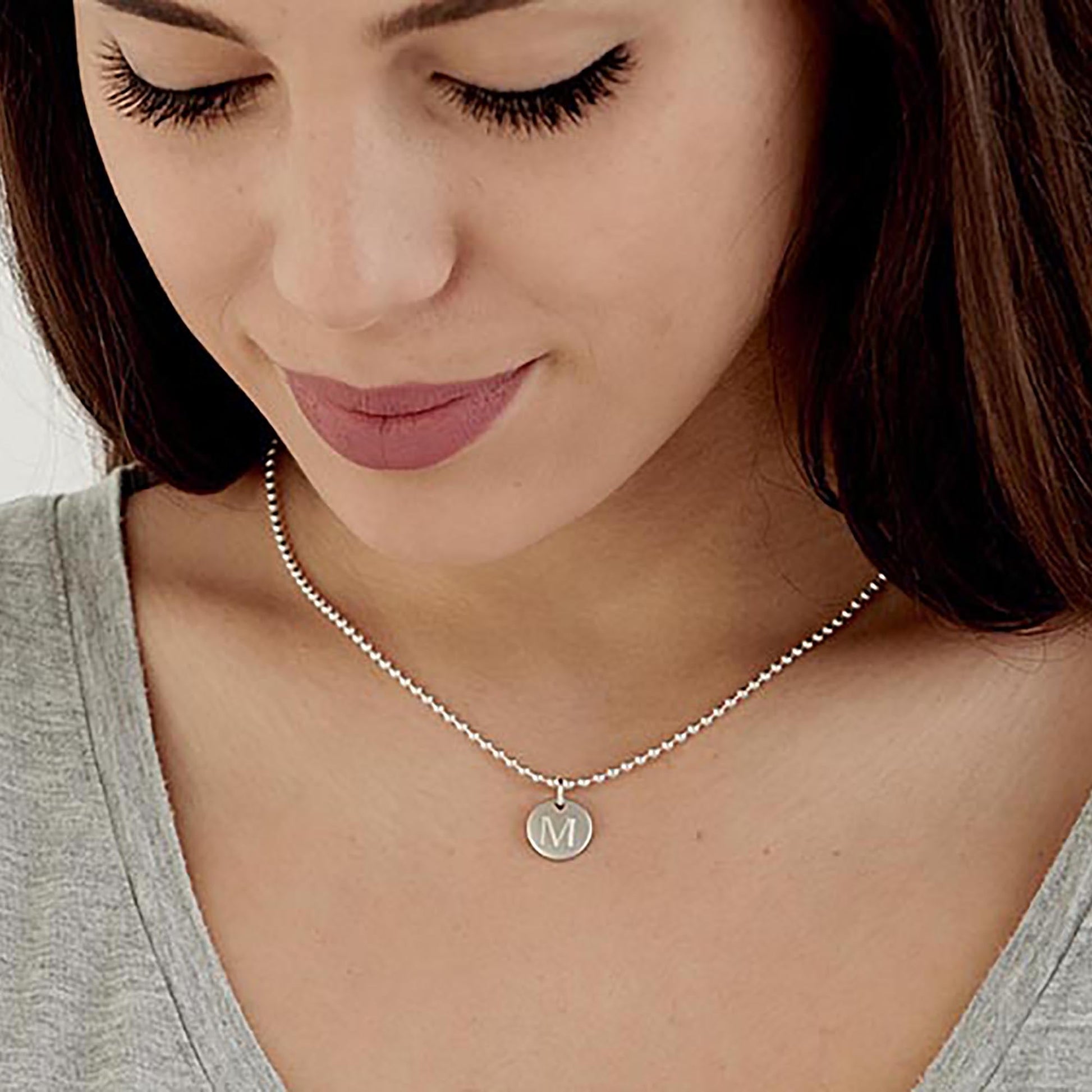 Sterling Silver Ball Chain Initial Necklace - HLcollection - Handmade Gold and Silver Jewelry