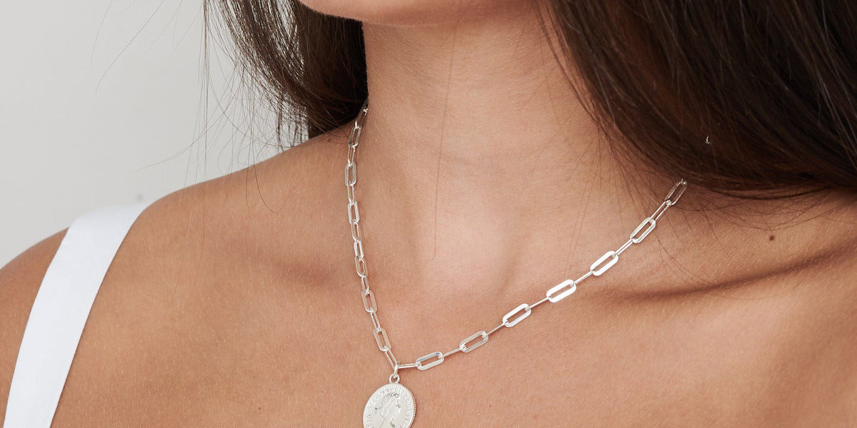 Silver Coin Pendant Necklace Box Chain For Men - Boutique Wear RENN