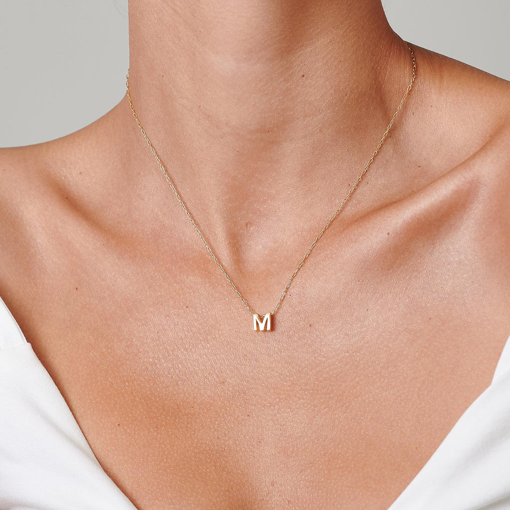 Tiny Gold Initial Necklace - HLcollection - Handmade Gold and Silver Jewelry