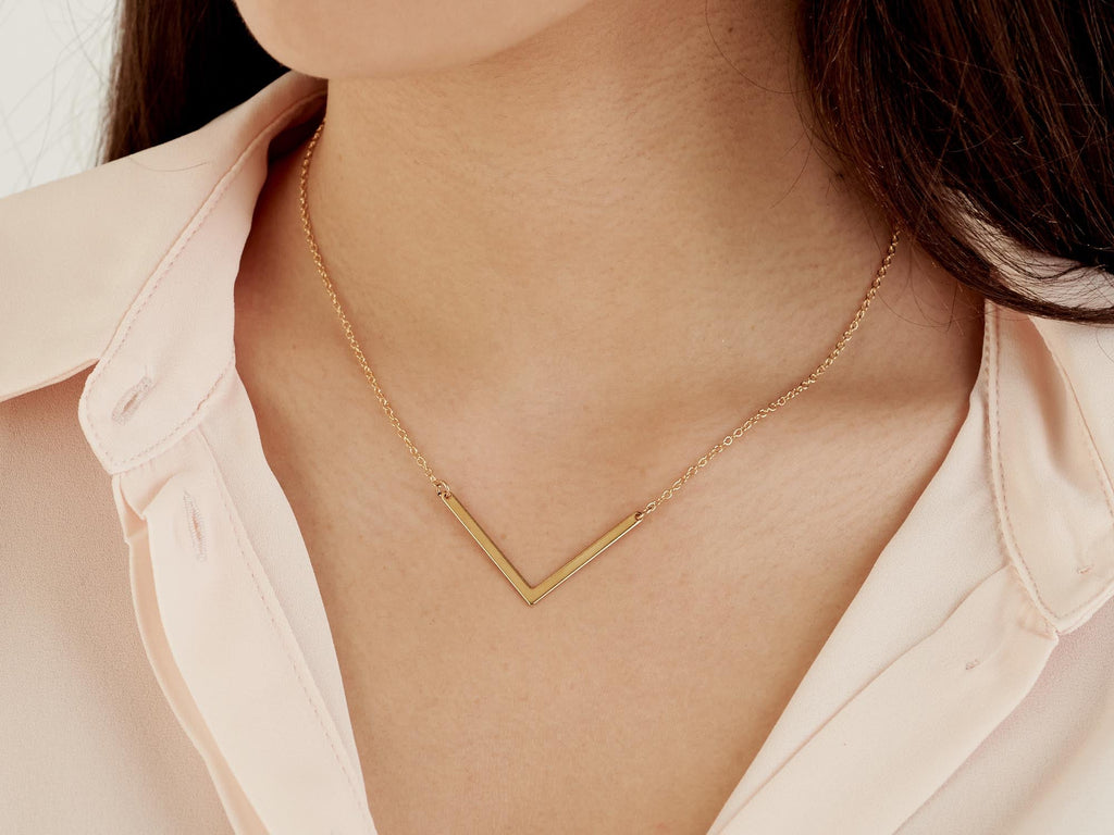 V Necklace in 14K Gold Filled or Sterling Silver - HLcollection - Handmade Gold and Silver Jewelry