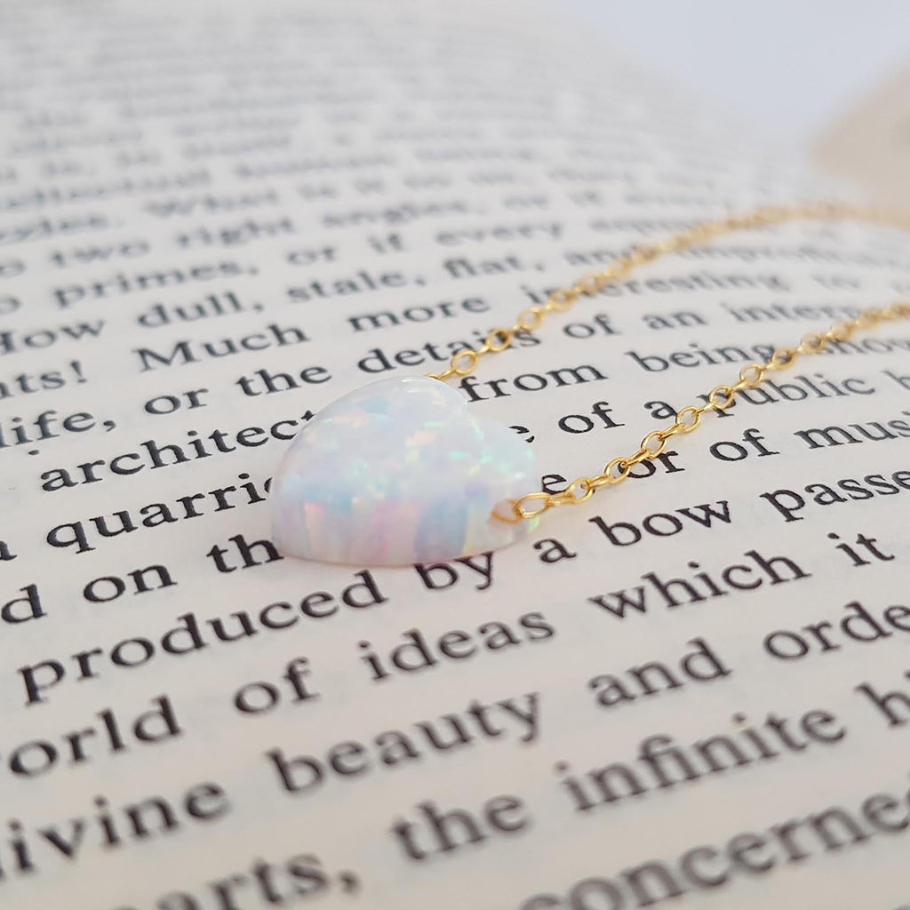 White Heart Opal Necklace - HLcollection - Handmade Gold and Silver Jewelry