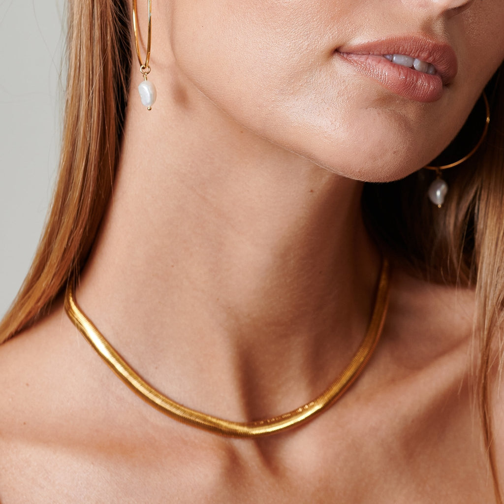 Wide Snake Chain Necklace - HLcollection - Handmade Gold and Silver Jewelry